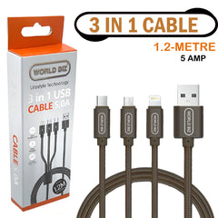 3 in 1 Multi Fast USB Charging Cable 5AMP