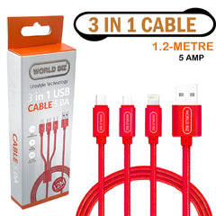 3 in 1 Multi Fast USB Charging Cable 5AMP
