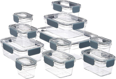 Amazon Basics Large Food Storage Containers - Tritan Plastic Locking, Air Tight, 22 Pieces, Clear