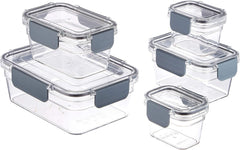 Amazon Basics Large Food Storage Containers - Tritan Plastic Locking, Air Tight, 10 Pieces, Clear