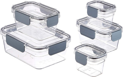Amazon Basics Large Food Storage Containers - Tritan Plastic Locking, Air Tight, 10 Pieces, Clear