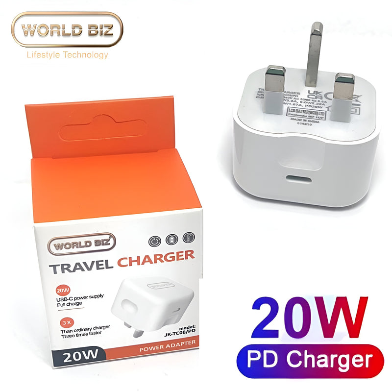 20W Fast Charge USB-C Wall Charger - Compact & Safe